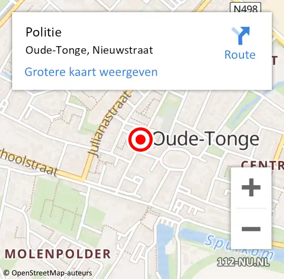 Locatie op kaart van de 112 melding: Politie Oude-Tonge, Nieuwstraat op 18 mei 2021 07:51