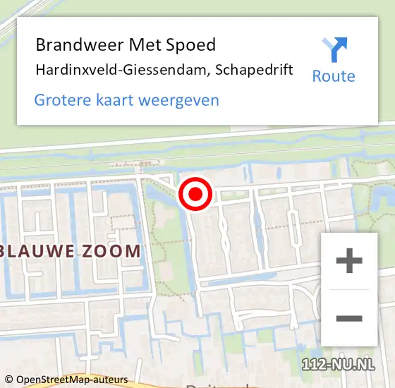 Locatie op kaart van de 112 melding: Brandweer Met Spoed Naar Hardinxveld-Giessendam, Schapedrift op 18 mei 2021 08:40