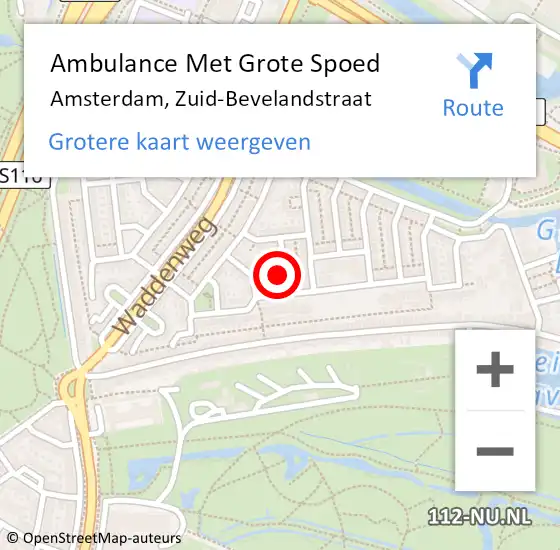 Locatie op kaart van de 112 melding: Ambulance Met Grote Spoed Naar Amsterdam, Zuid-Bevelandstraat op 18 mei 2021 09:05