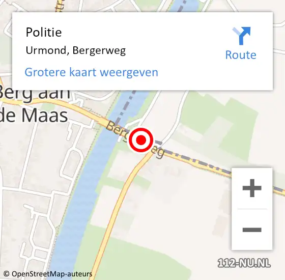 Locatie op kaart van de 112 melding: Politie Urmond, Bergerweg op 18 mei 2021 09:41