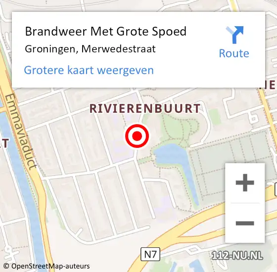 Locatie op kaart van de 112 melding: Brandweer Met Grote Spoed Naar Groningen, Merwedestraat op 18 mei 2021 11:21