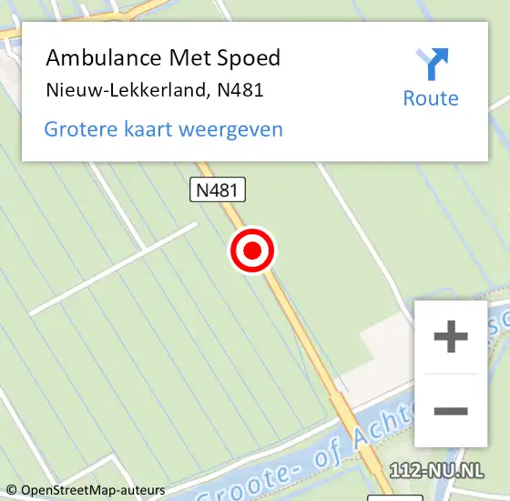 Locatie op kaart van de 112 melding: Ambulance Met Spoed Naar Nieuw-Lekkerland, N481 op 10 juni 2014 18:02