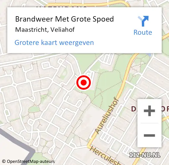 Locatie op kaart van de 112 melding: Brandweer Met Grote Spoed Naar Maastricht, Veliahof op 18 mei 2021 12:07