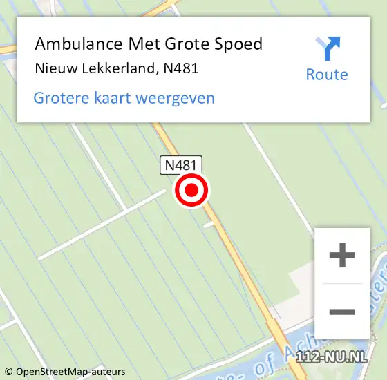 Locatie op kaart van de 112 melding: Ambulance Met Grote Spoed Naar Nieuw Lekkerland, N481 op 10 juni 2014 18:07