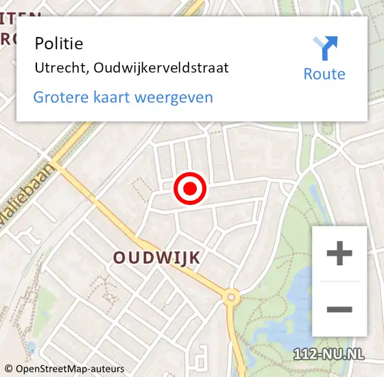 Locatie op kaart van de 112 melding: Politie Utrecht, Oudwijkerveldstraat op 18 mei 2021 12:42