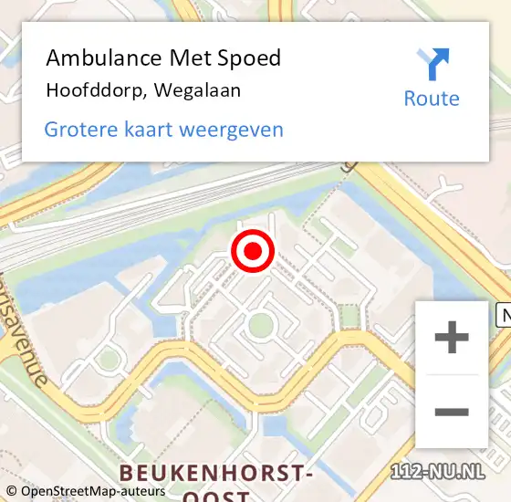 Locatie op kaart van de 112 melding: Ambulance Met Spoed Naar Hoofddorp, Wegalaan op 18 mei 2021 14:32