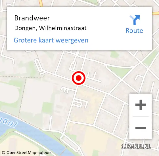 Locatie op kaart van de 112 melding: Brandweer Dongen, Wilhelminastraat op 18 mei 2021 19:36