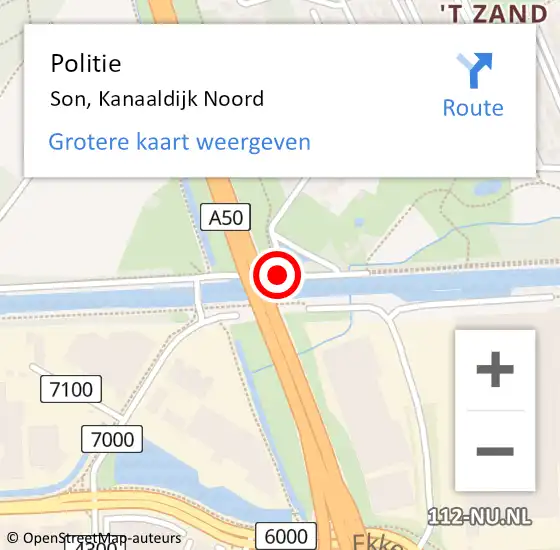Locatie op kaart van de 112 melding: Politie Son, Kanaaldijk Noord op 18 mei 2021 20:37