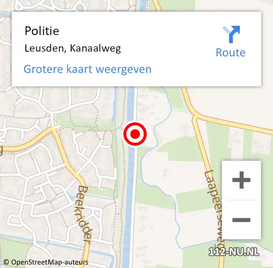 Locatie op kaart van de 112 melding: Politie Leusden, Kanaalweg op 18 mei 2021 21:21