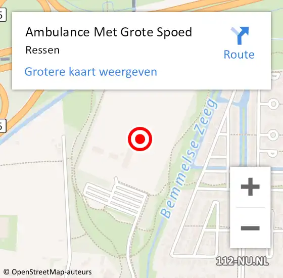 Locatie op kaart van de 112 melding: Ambulance Met Grote Spoed Naar Ressen op 18 mei 2021 21:32