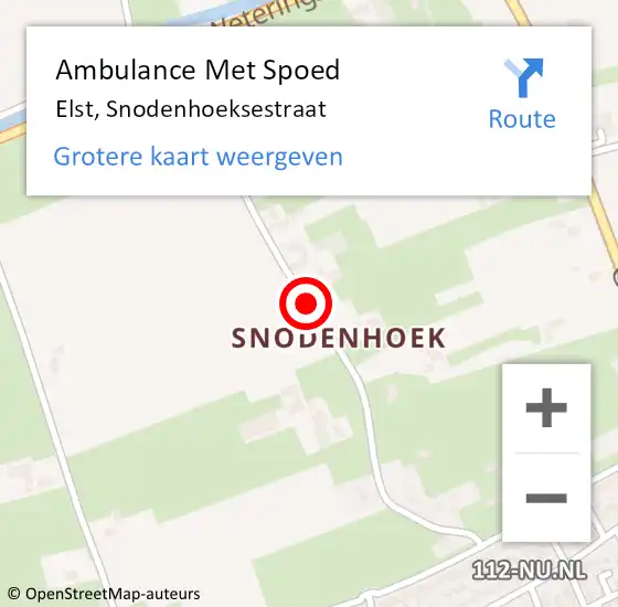 Locatie op kaart van de 112 melding: Ambulance Met Spoed Naar Elst, Snodenhoeksestraat op 18 mei 2021 23:42