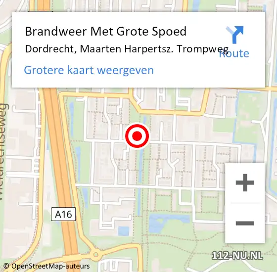 Locatie op kaart van de 112 melding: Brandweer Met Grote Spoed Naar Dordrecht, Maarten Harpertsz. Trompweg op 19 mei 2021 00:57