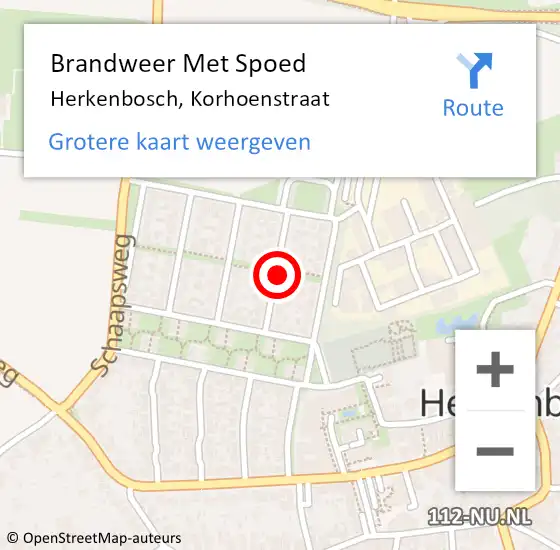 Locatie op kaart van de 112 melding: Brandweer Met Spoed Naar Herkenbosch, Korhoenstraat op 19 mei 2021 01:59
