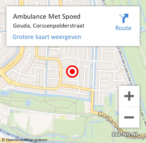 Locatie op kaart van de 112 melding: Ambulance Met Spoed Naar Gouda, Corssenpolderstraat op 19 mei 2021 06:24