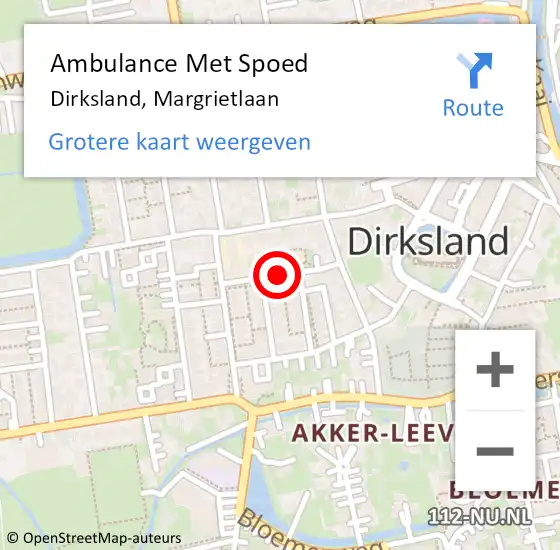 Locatie op kaart van de 112 melding: Ambulance Met Spoed Naar Dirksland, Margrietlaan op 19 mei 2021 07:52