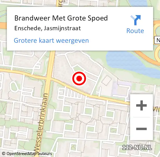 Locatie op kaart van de 112 melding: Brandweer Met Grote Spoed Naar Enschede, Jasmijnstraat op 10 juni 2014 19:31