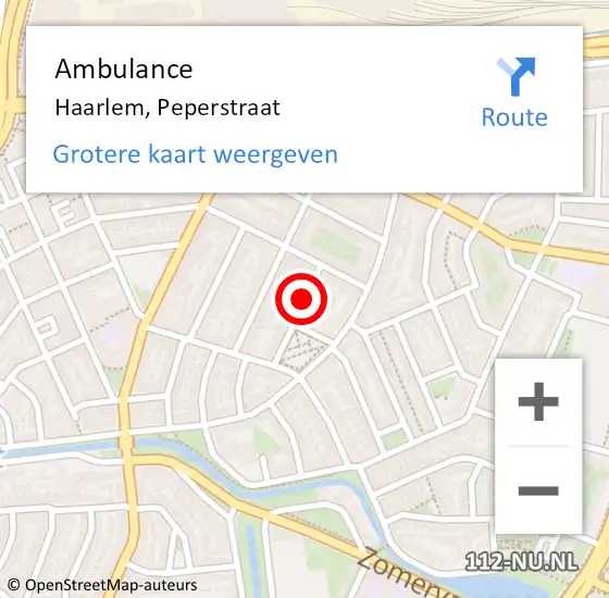 Locatie op kaart van de 112 melding: Ambulance Haarlem, Peperstraat op 19 mei 2021 10:47