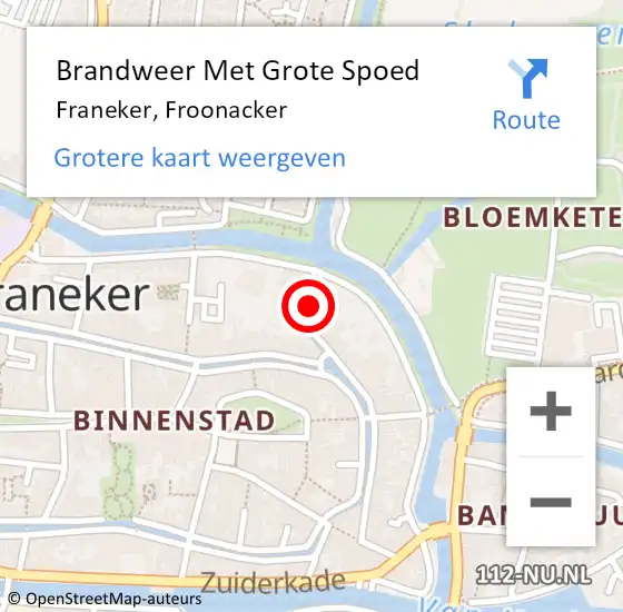 Locatie op kaart van de 112 melding: Brandweer Met Grote Spoed Naar Franeker, Froonacker op 19 mei 2021 12:22