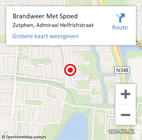 Locatie op kaart van de 112 melding: Brandweer Met Spoed Naar Zutphen, Admiraal Helfrichstraat op 4 oktober 2013 16:45