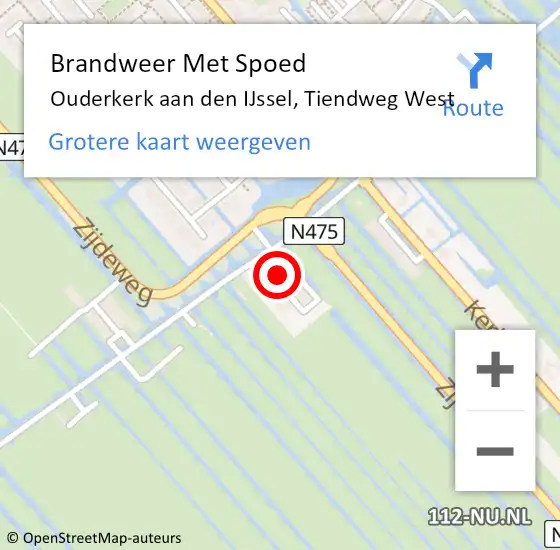 Locatie op kaart van de 112 melding: Brandweer Met Spoed Naar Ouderkerk aan den IJssel, Tiendweg West op 10 juni 2014 20:39