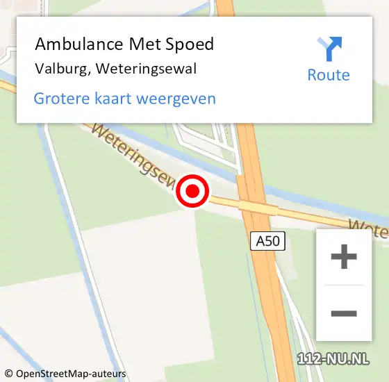 Locatie op kaart van de 112 melding: Ambulance Met Spoed Naar Valburg, Weteringsewal op 19 mei 2021 20:52