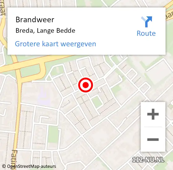 Locatie op kaart van de 112 melding: Brandweer Breda, Lange Bedde op 20 mei 2021 09:26