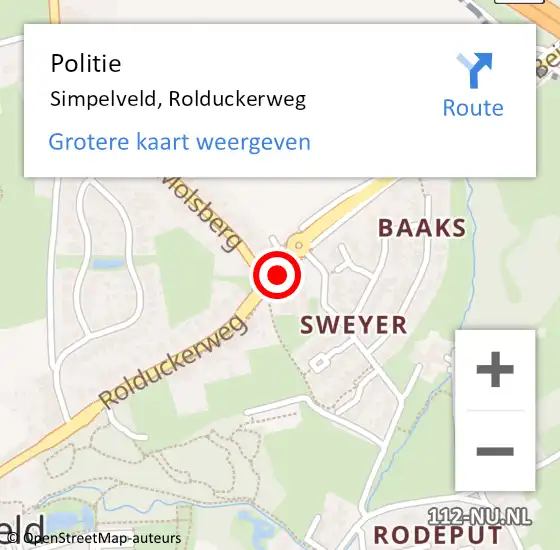 Locatie op kaart van de 112 melding: Politie Simpelveld, Rolduckerweg op 20 mei 2021 10:55