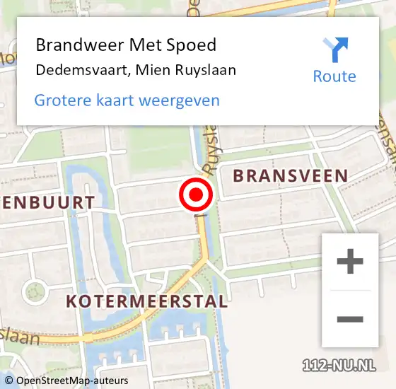 Locatie op kaart van de 112 melding: Brandweer Met Spoed Naar Dedemsvaart, Mien Ruyslaan op 10 juni 2014 22:07