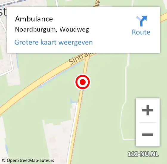 Locatie op kaart van de 112 melding: Ambulance Noardburgum, Woudweg op 20 mei 2021 12:18