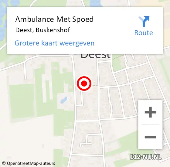 Locatie op kaart van de 112 melding: Ambulance Met Spoed Naar Deest, Buskenshof op 10 juni 2014 22:17