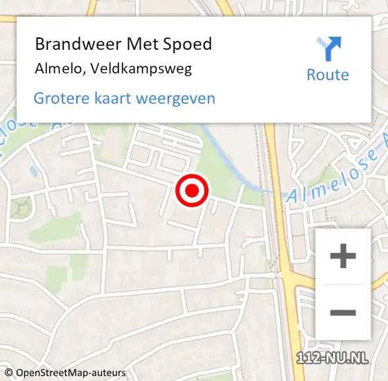 Locatie op kaart van de 112 melding: Brandweer Met Spoed Naar Almelo, Veldkampsweg op 20 mei 2021 13:00