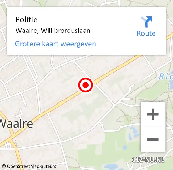 Locatie op kaart van de 112 melding: Politie Waalre, Willibrorduslaan op 20 mei 2021 13:56