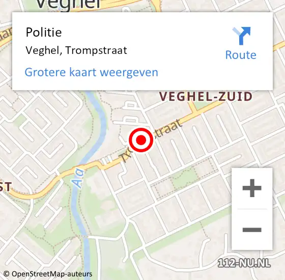 Locatie op kaart van de 112 melding: Politie Veghel, Trompstraat op 20 mei 2021 14:12