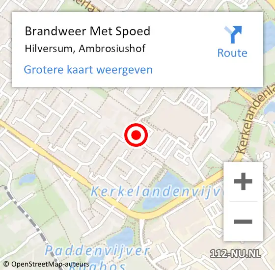 Locatie op kaart van de 112 melding: Brandweer Met Spoed Naar Hilversum, Ambrosiushof op 20 mei 2021 14:57