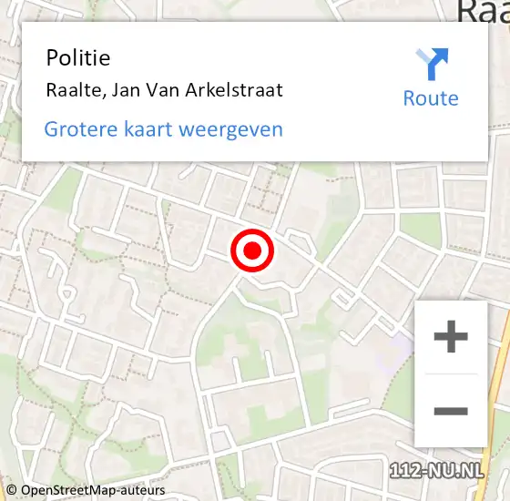 Locatie op kaart van de 112 melding: Politie Raalte, Jan Van Arkelstraat op 20 mei 2021 16:56