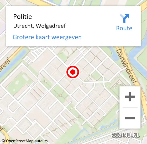 Locatie op kaart van de 112 melding: Politie Utrecht, Wolgadreef op 20 mei 2021 20:18