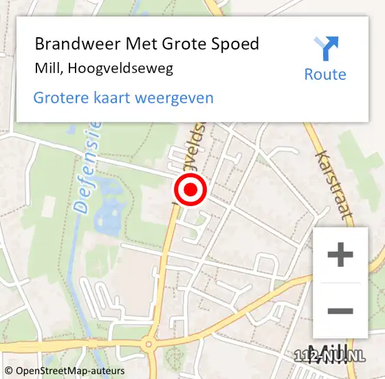 Locatie op kaart van de 112 melding: Brandweer Met Grote Spoed Naar Mill, Hoogveldseweg op 20 mei 2021 21:04