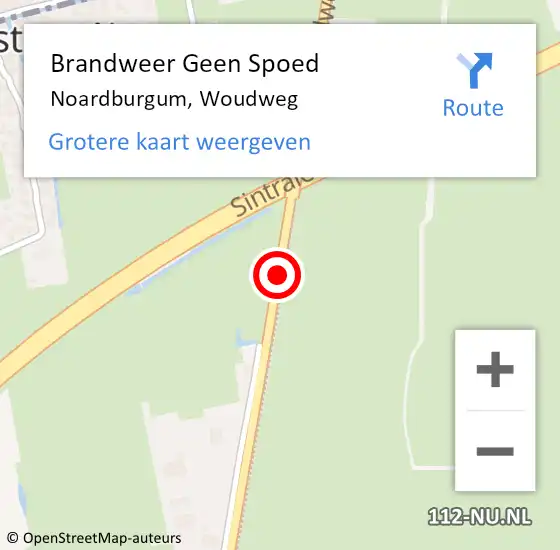 Locatie op kaart van de 112 melding: Brandweer Geen Spoed Naar Noardburgum, Woudweg op 20 mei 2021 22:56