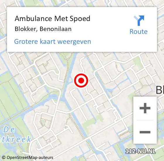 Locatie op kaart van de 112 melding: Ambulance Met Spoed Naar Blokker, Benonilaan op 21 mei 2021 00:02