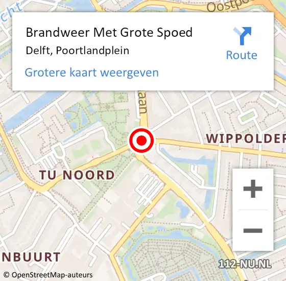 Locatie op kaart van de 112 melding: Brandweer Met Grote Spoed Naar Delft, Poortlandplein op 21 mei 2021 08:25