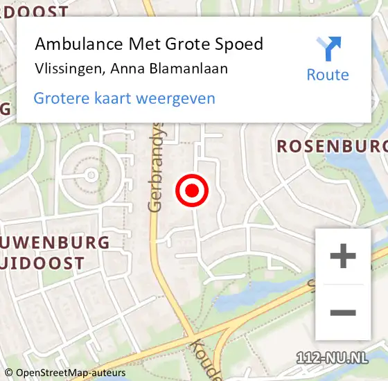 Locatie op kaart van de 112 melding: Ambulance Met Grote Spoed Naar Vlissingen, Anna Blamanlaan op 21 mei 2021 09:37