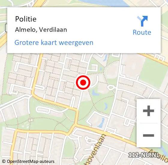 Locatie op kaart van de 112 melding: Politie Almelo, Verdilaan op 21 mei 2021 12:06