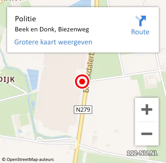 Locatie op kaart van de 112 melding: Politie Beek en Donk, Biezenweg op 21 mei 2021 14:30