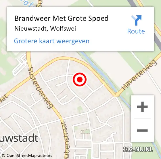 Locatie op kaart van de 112 melding: Brandweer Met Grote Spoed Naar Nieuwstadt, Wolfswei op 21 mei 2021 15:09