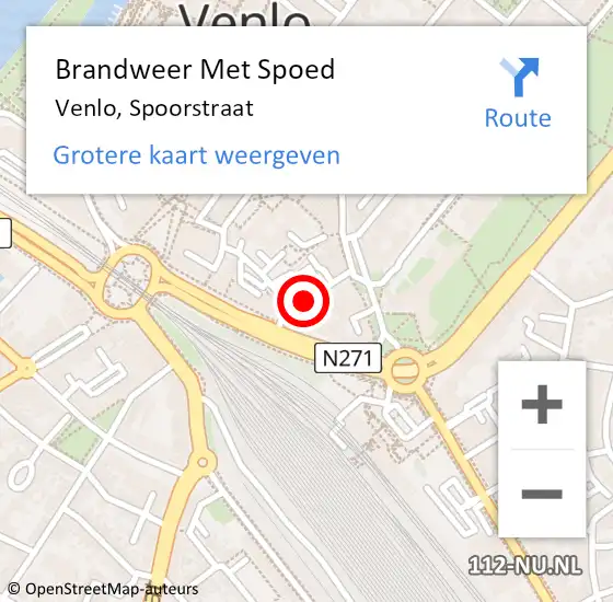Locatie op kaart van de 112 melding: Brandweer Met Spoed Naar Venlo, Spoorstraat op 21 mei 2021 15:34