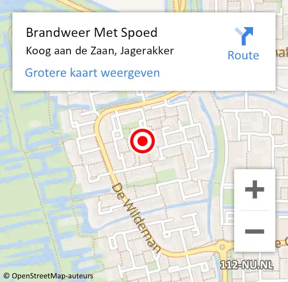 Locatie op kaart van de 112 melding: Brandweer Met Spoed Naar Koog aan de Zaan, Jagerakker op 21 mei 2021 15:46