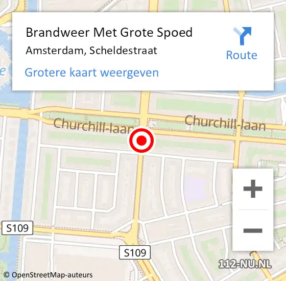 Locatie op kaart van de 112 melding: Brandweer Met Grote Spoed Naar Amsterdam, Scheldestraat op 21 mei 2021 18:00