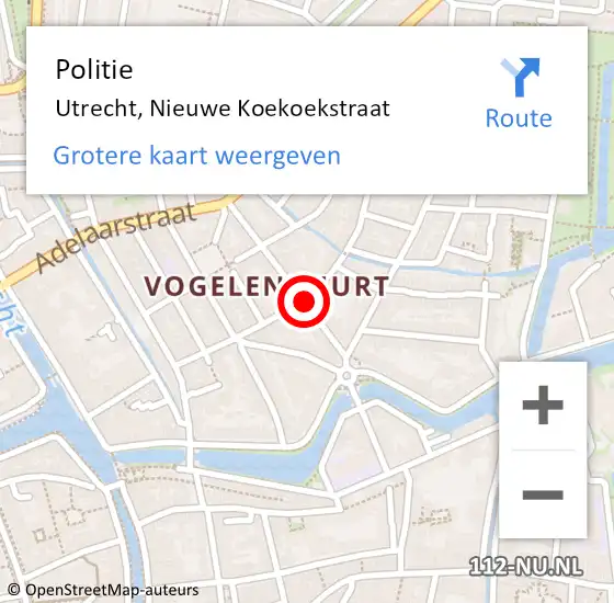 Locatie op kaart van de 112 melding: Politie Utrecht, Nieuwe Koekoekstraat op 21 mei 2021 19:17