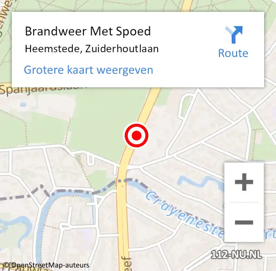 Locatie op kaart van de 112 melding: Brandweer Met Spoed Naar Heemstede, Zuiderhoutlaan op 21 mei 2021 19:26