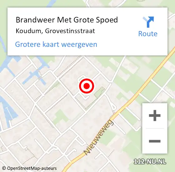 Locatie op kaart van de 112 melding: Brandweer Met Grote Spoed Naar Koudum, Grovestinsstraat op 21 mei 2021 19:28